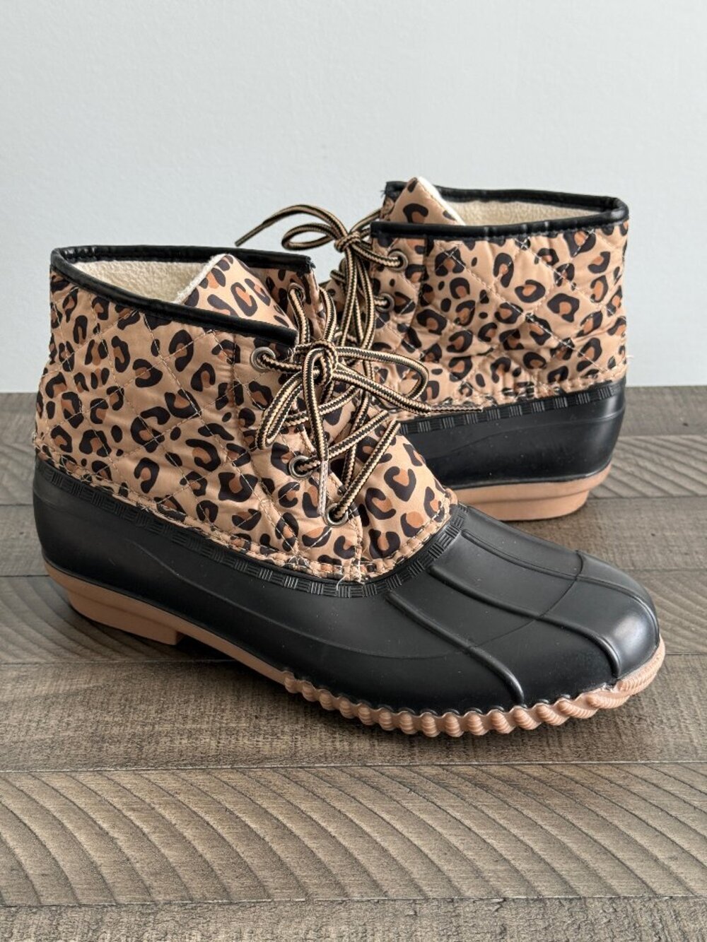 Magellan Quilted Leopard Print Women's Duck Boots | Rain Boots Size 9B